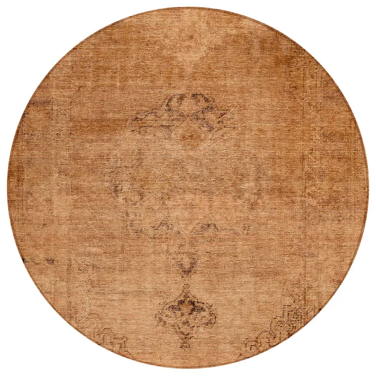 8' Copper Orange And Brown Round Oriental Washable Indoor Outdoor Area Rug