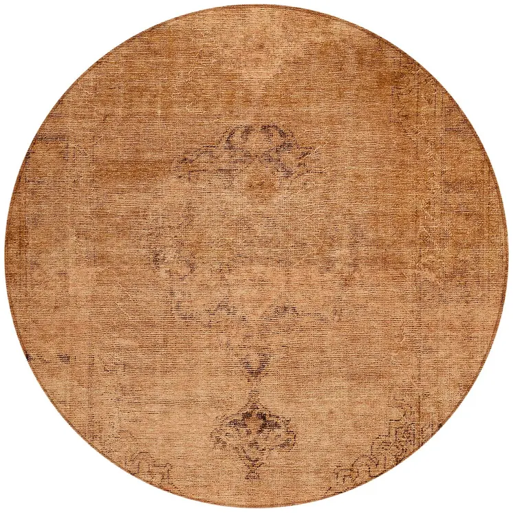 8' Copper Orange And Brown Round Oriental Washable Indoor Outdoor Area Rug