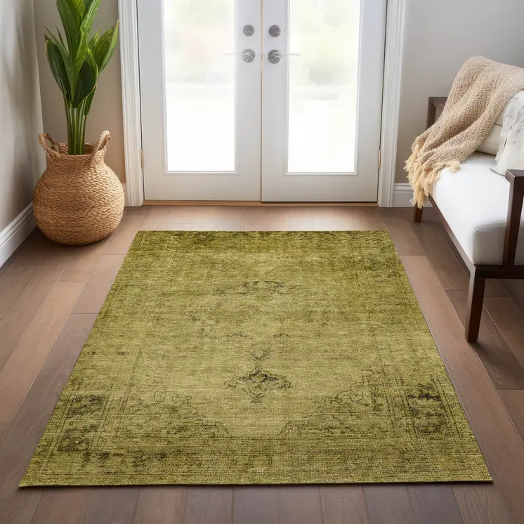 5' X 8' Gold Brown And Wheat Oriental Washable Indoor Outdoor Area Rug