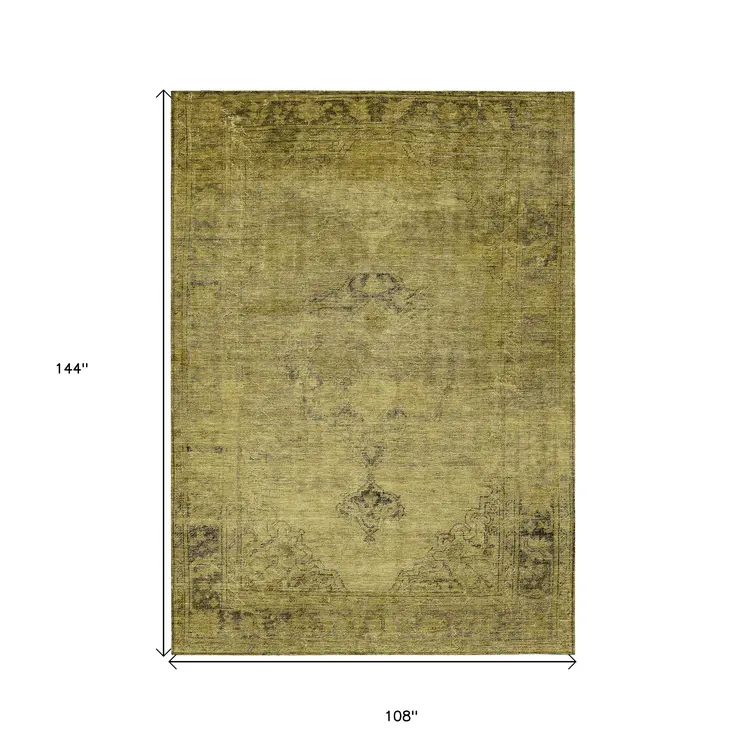 9' X 12' Gold Brown And Wheat Oriental Washable Indoor Outdoor Area Rug