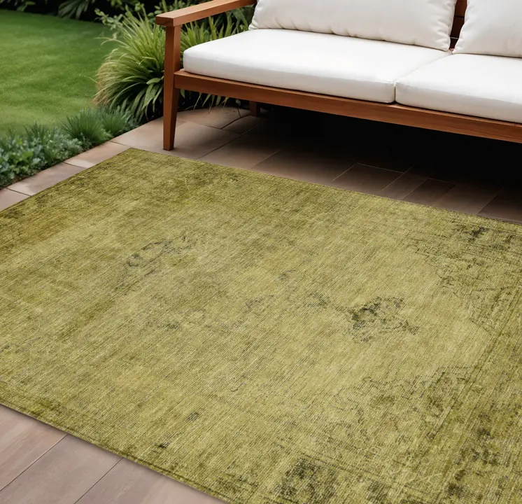 10' X 14' Gold Brown And Wheat Oriental Washable Indoor Outdoor Area Rug