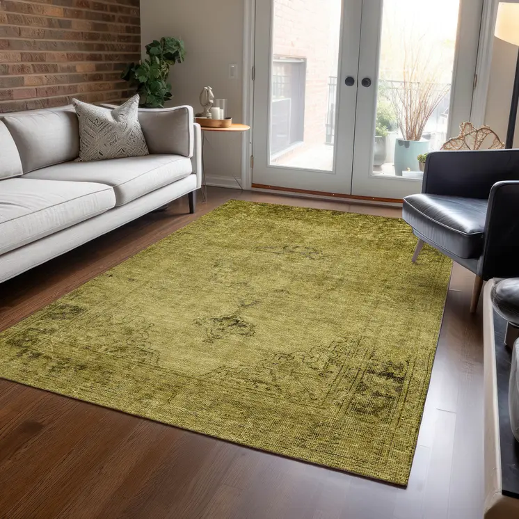 10' X 14' Gold Brown And Wheat Oriental Washable Indoor Outdoor Area Rug