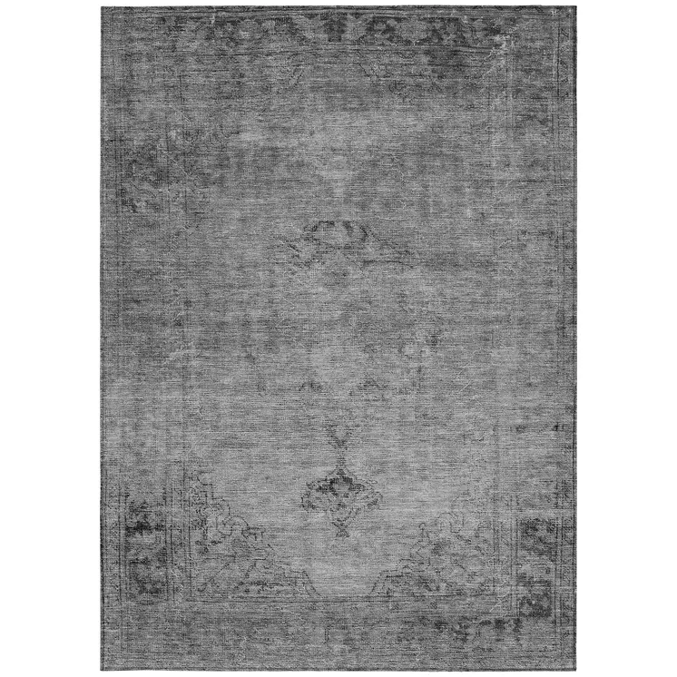3' X 5' Gray Silver And Charcoal Oriental Washable Indoor Outdoor Area Rug