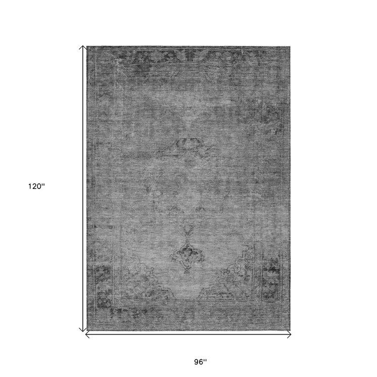 8' X 10' Gray Silver And Charcoal Oriental Washable Indoor Outdoor Area Rug