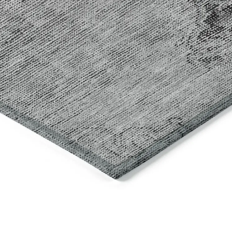 9' X 12' Gray Silver And Charcoal Oriental Washable Indoor Outdoor Area Rug