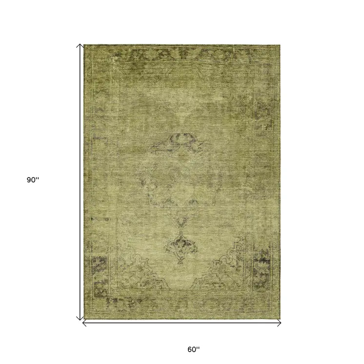 5' X 8' Khaki Brown And Taupe Oriental Washable Indoor Outdoor Area Rug