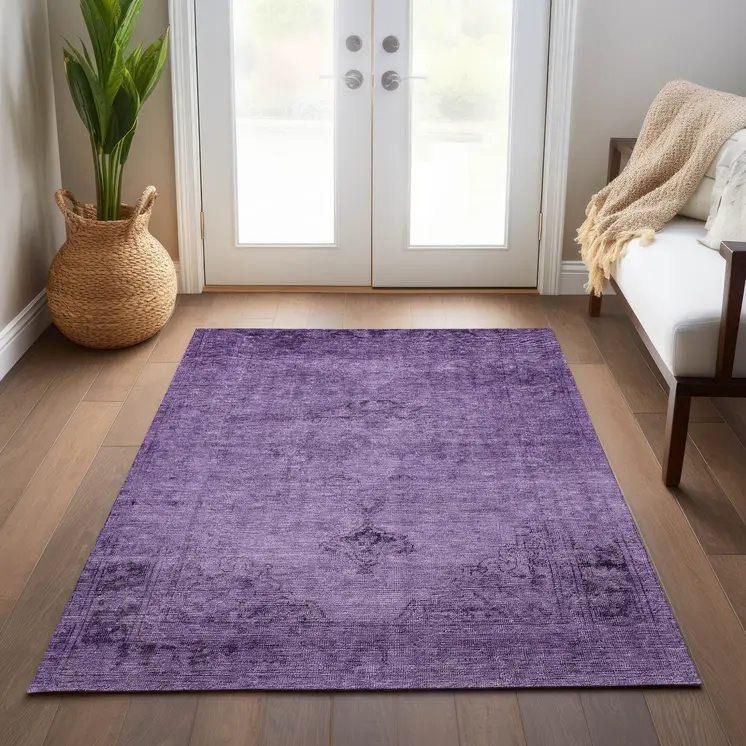 5' X 8' Purple Eggplant And Lavender Oriental Washable Indoor Outdoor Area Rug