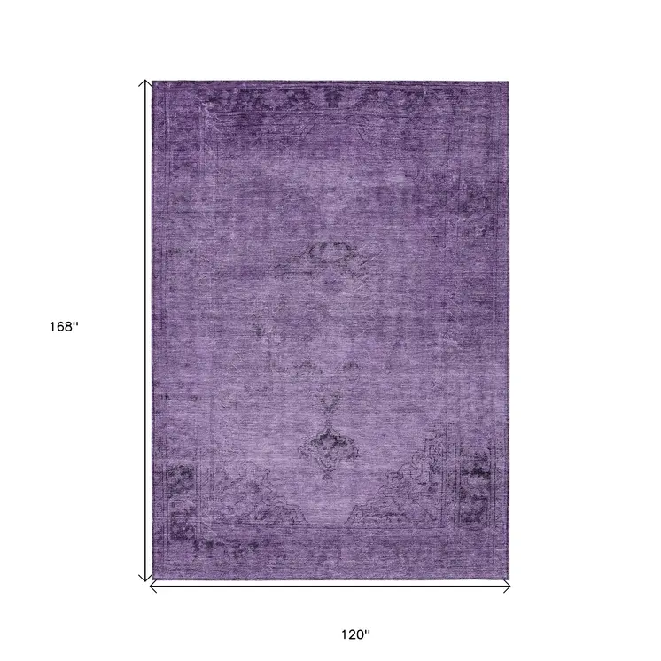 10' X 14' Purple Eggplant And Lavender Oriental Washable Indoor Outdoor Area Rug