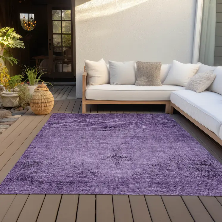 10' X 14' Purple Eggplant And Lavender Oriental Washable Indoor Outdoor Area Rug