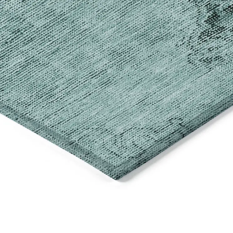 5' X 8' Teal Blue Turquoise And Charcoal Oriental Washable Indoor Outdoor Area Rug