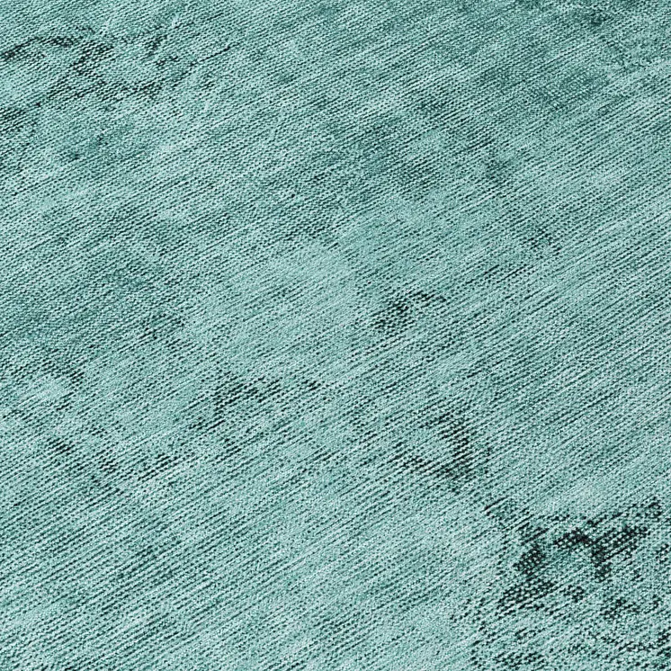 8' Teal Blue Turquoise And Charcoal Round Oriental Washable Indoor Outdoor Area Rug