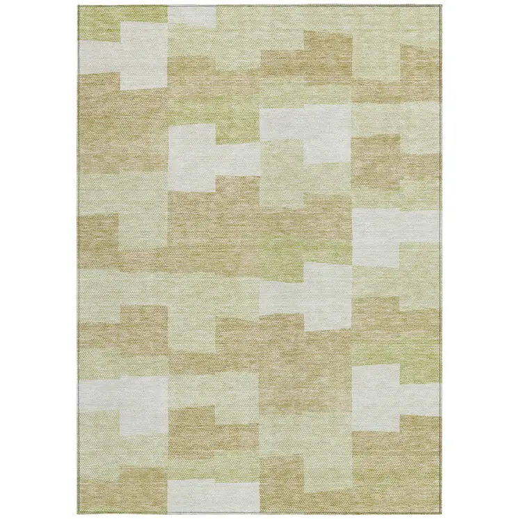 9' X 12' Beige Ivory And Brown Geometric Washable Indoor Outdoor Area Rug