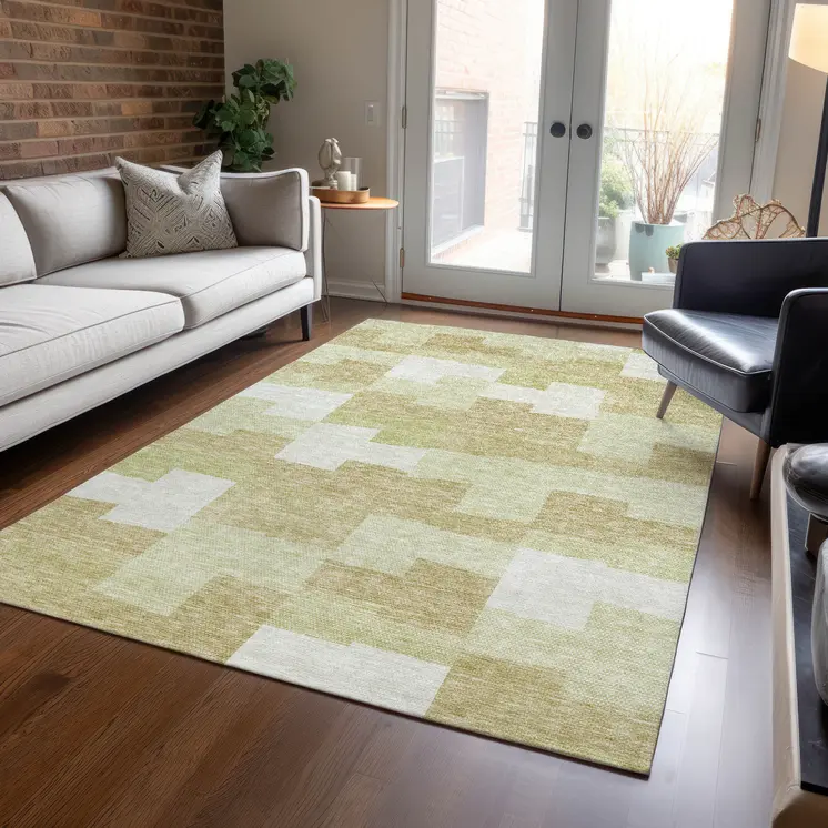 9' X 12' Beige Ivory And Brown Geometric Washable Indoor Outdoor Area Rug