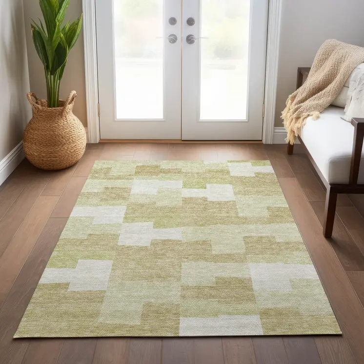 9' X 12' Beige Ivory And Brown Geometric Washable Indoor Outdoor Area Rug