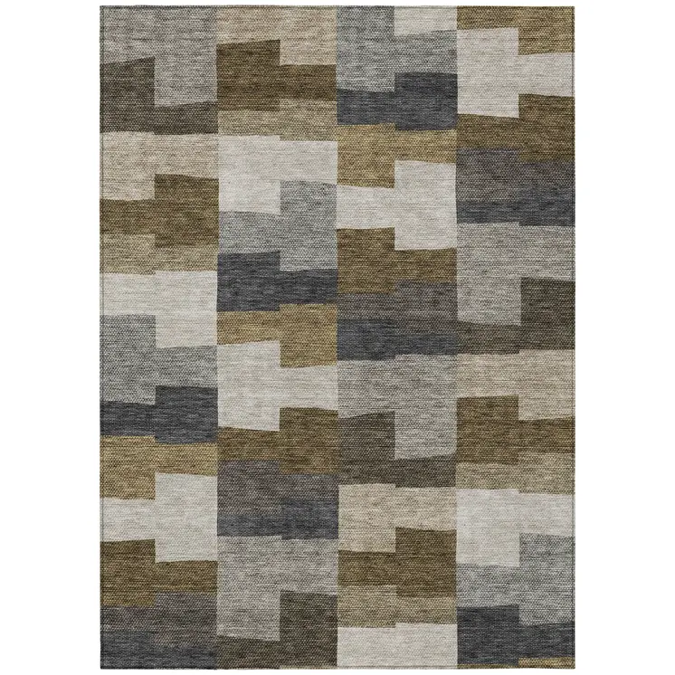8' X 10' Brown Beige And Ivory Geometric Washable Indoor Outdoor Area Rug
