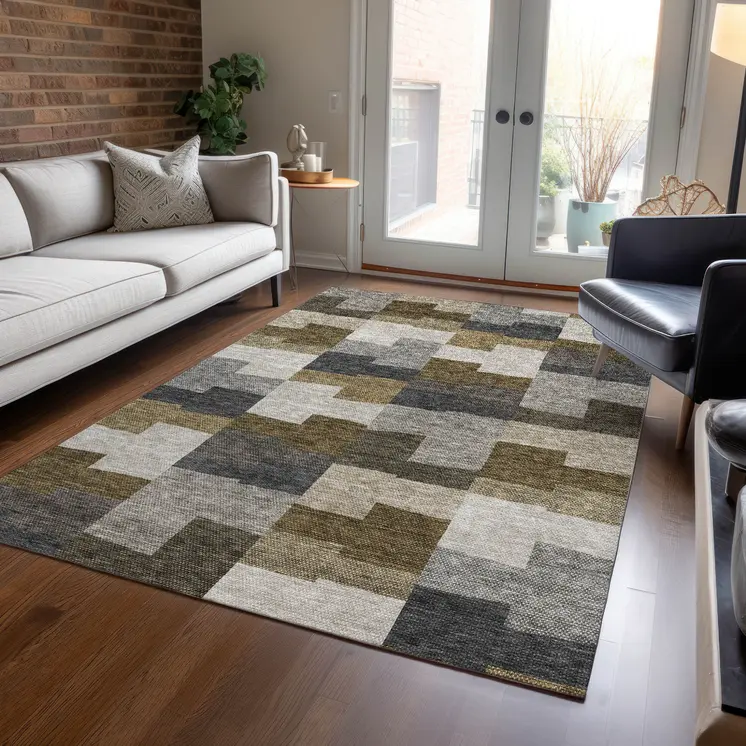 8' X 10' Brown Beige And Ivory Geometric Washable Indoor Outdoor Area Rug