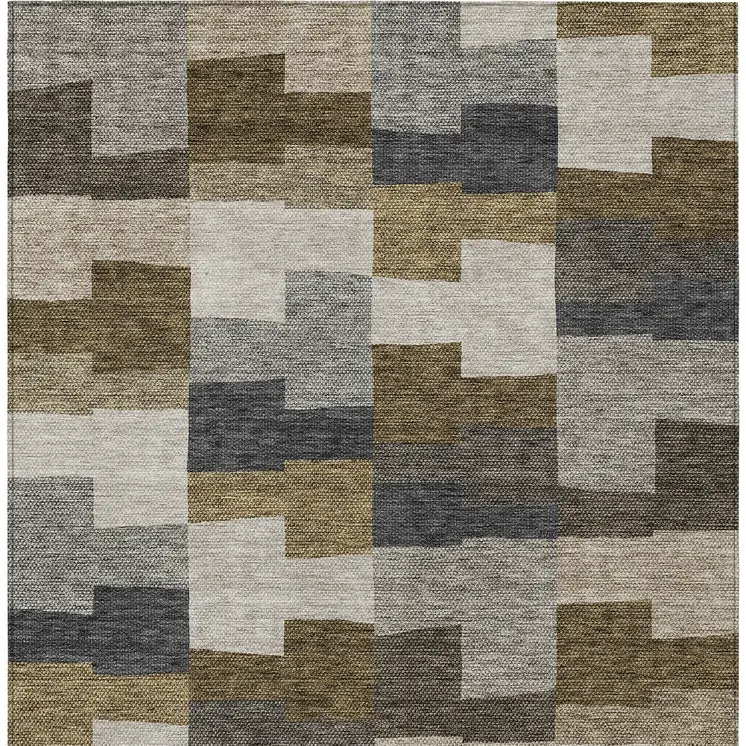 10' X 14' Brown Beige And Ivory Geometric Washable Indoor Outdoor Area Rug