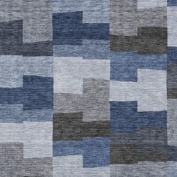 3' X 5' Navy Blue And Sky Blue Geometric Washable Indoor Outdoor Area Rug