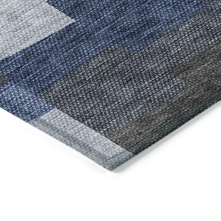 9' X 12' Navy Blue And Sky Blue Geometric Washable Indoor Outdoor Area Rug