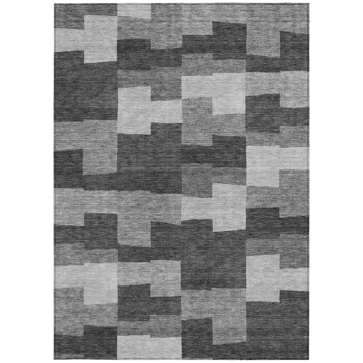 10' X 14' Gray Silver And Charcoal Geometric Washable Indoor Outdoor Area Rug