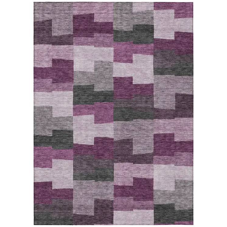 3' X 5' Merlot Mauve And Charcoal Geometric Washable Indoor Outdoor Area Rug