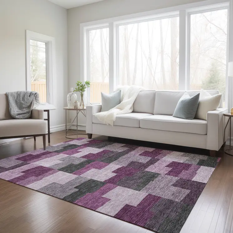 3' X 5' Merlot Mauve And Charcoal Geometric Washable Indoor Outdoor Area Rug
