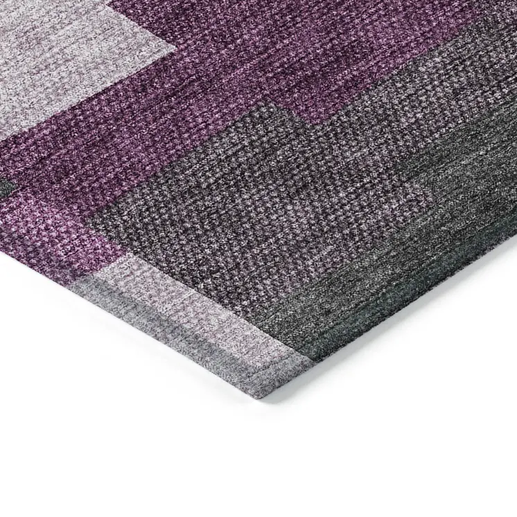 8' Merlot Mauve And Charcoal Round Geometric Washable Indoor Outdoor Area Rug