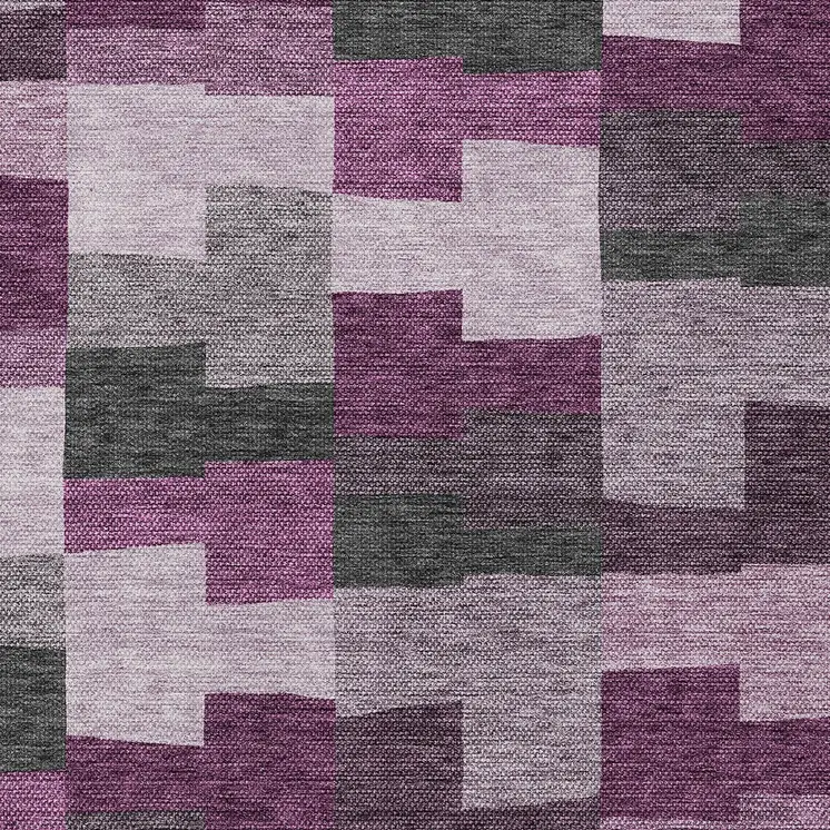 10' X 14' Merlot Mauve And Charcoal Geometric Washable Indoor Outdoor Area Rug