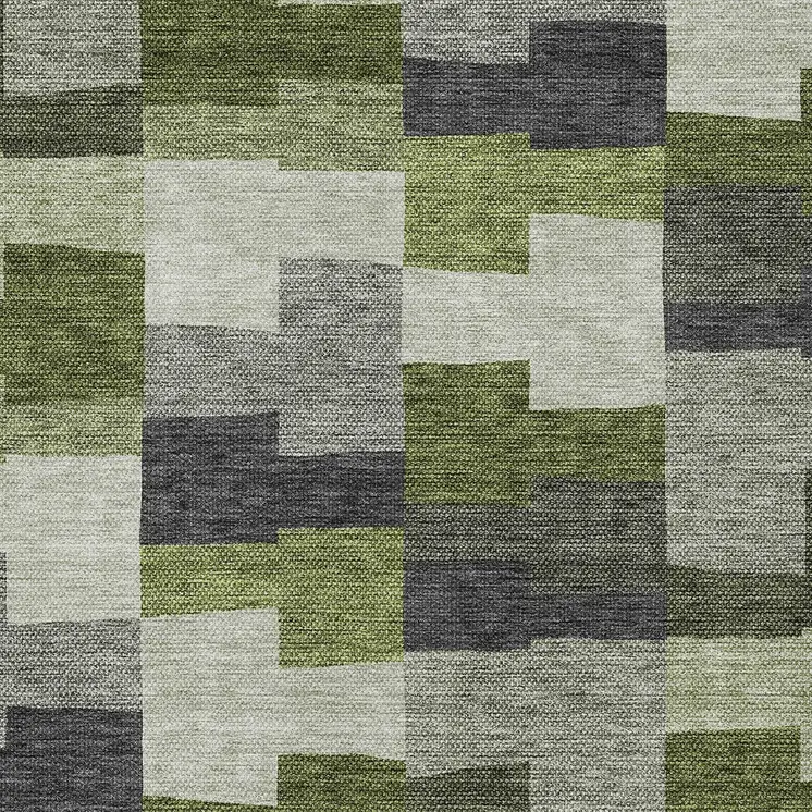 3' X 5' Olive Green And Artichoke Green Geometric Washable Indoor Outdoor Area Rug
