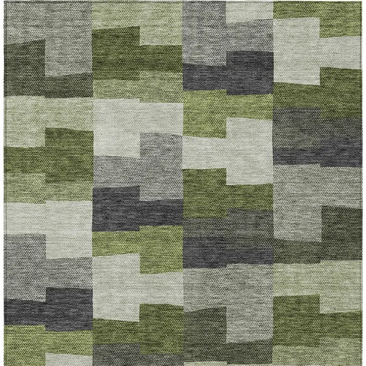 5' X 8' Olive Green And Artichoke Green Geometric Washable Indoor Outdoor Area Rug
