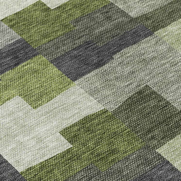 8' Olive Green And Artichoke Green Round Geometric Washable Indoor Outdoor Area Rug