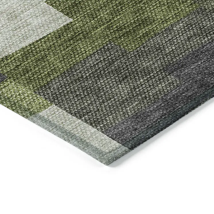 9' X 12' Olive Green And Artichoke Green Geometric Washable Indoor Outdoor Area Rug