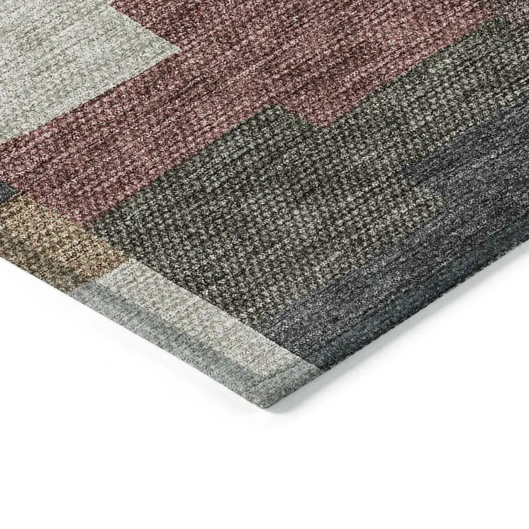 3' X 5' Orange Copper And Charcoal Geometric Washable Indoor Outdoor Area Rug