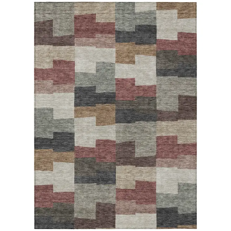 8' X 10' Orange Copper And Charcoal Geometric Washable Indoor Outdoor Area Rug
