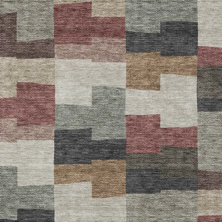 8' X 10' Orange Copper And Charcoal Geometric Washable Indoor Outdoor Area Rug