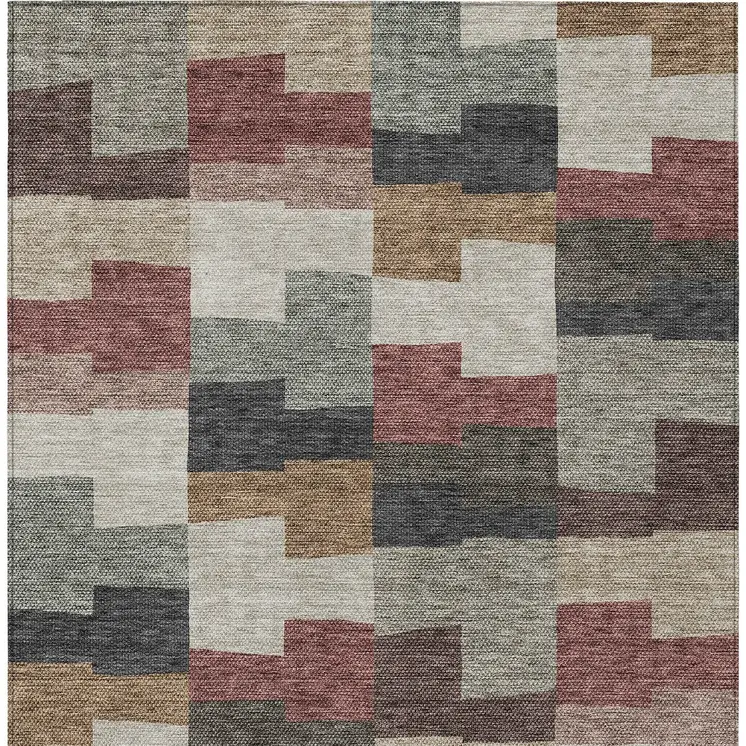 8' X 10' Orange Copper And Charcoal Geometric Washable Indoor Outdoor Area Rug