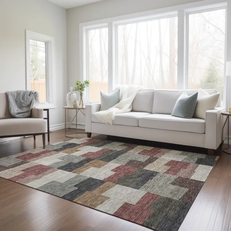 8' X 10' Orange Copper And Charcoal Geometric Washable Indoor Outdoor Area Rug