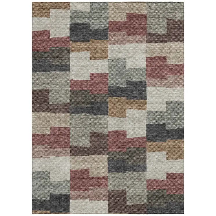 10' X 14' Orange Copper And Charcoal Geometric Washable Indoor Outdoor Area Rug