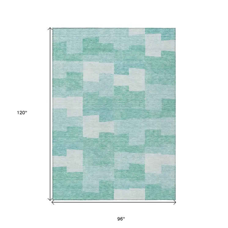 8' X 10' Teal Blue And Aqua Geometric Washable Indoor Outdoor Area Rug