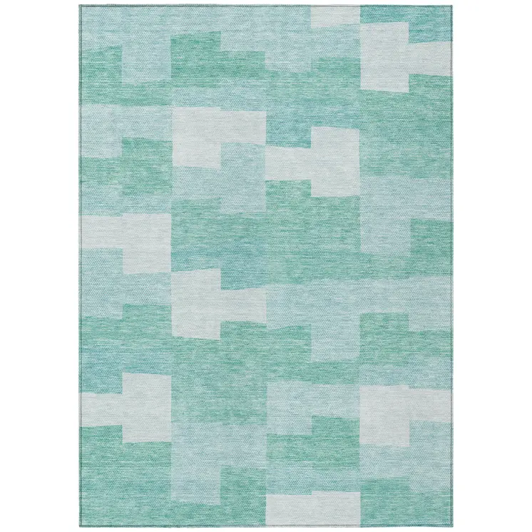 8' X 10' Teal Blue And Aqua Geometric Washable Indoor Outdoor Area Rug