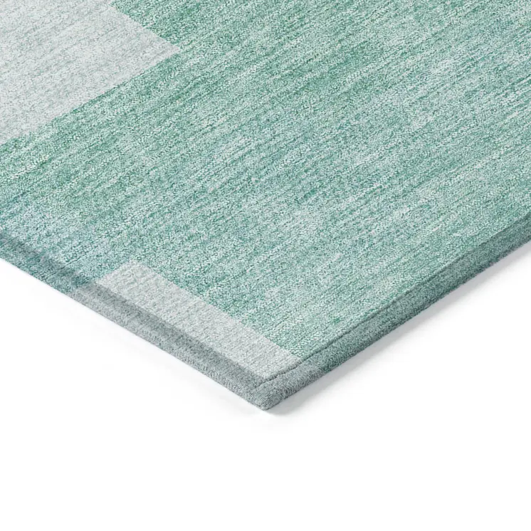8' X 10' Teal Blue And Aqua Geometric Washable Indoor Outdoor Area Rug