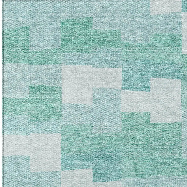 8' X 10' Teal Blue And Aqua Geometric Washable Indoor Outdoor Area Rug