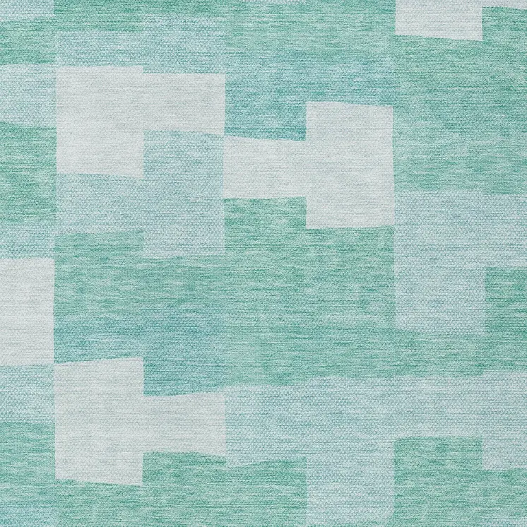 10' X 14' Teal Blue And Aqua Geometric Washable Indoor Outdoor Area Rug