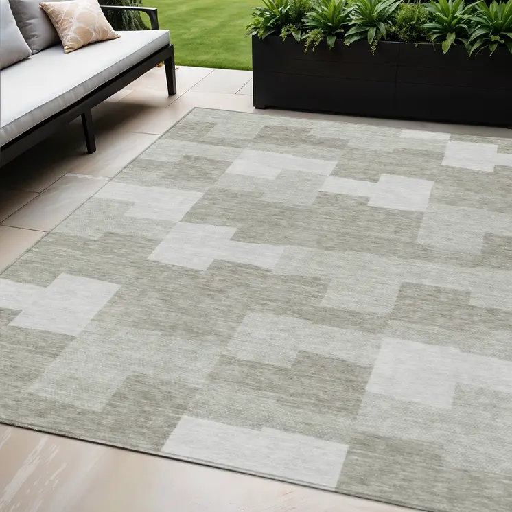 5' X 8' Taupe Brown And Beige Geometric Washable Indoor Outdoor Area Rug