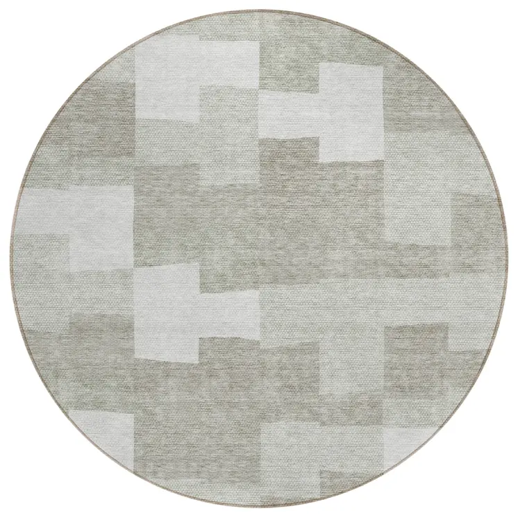 8' Taupe Brown And Beige Round Geometric Washable Indoor Outdoor Area Rug