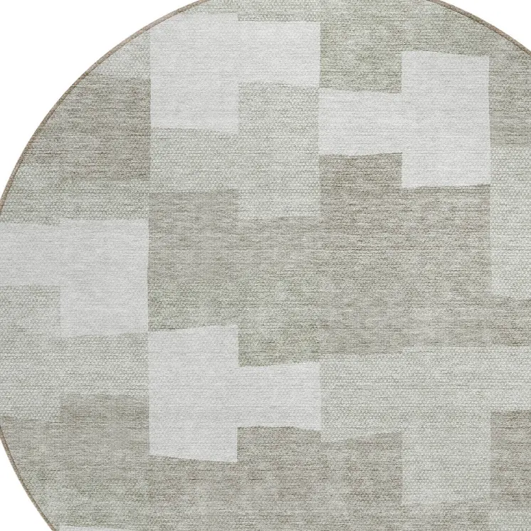 8' Taupe Brown And Beige Round Geometric Washable Indoor Outdoor Area Rug