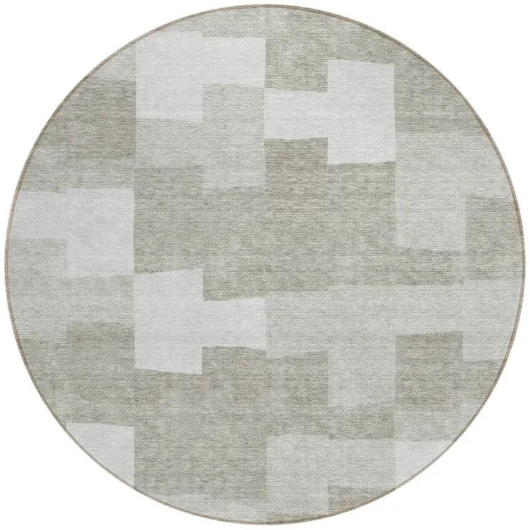 8' Taupe Brown And Beige Round Geometric Washable Indoor Outdoor Area Rug
