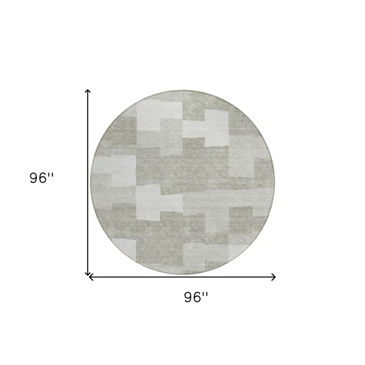 8' Taupe Brown And Beige Round Geometric Washable Indoor Outdoor Area Rug