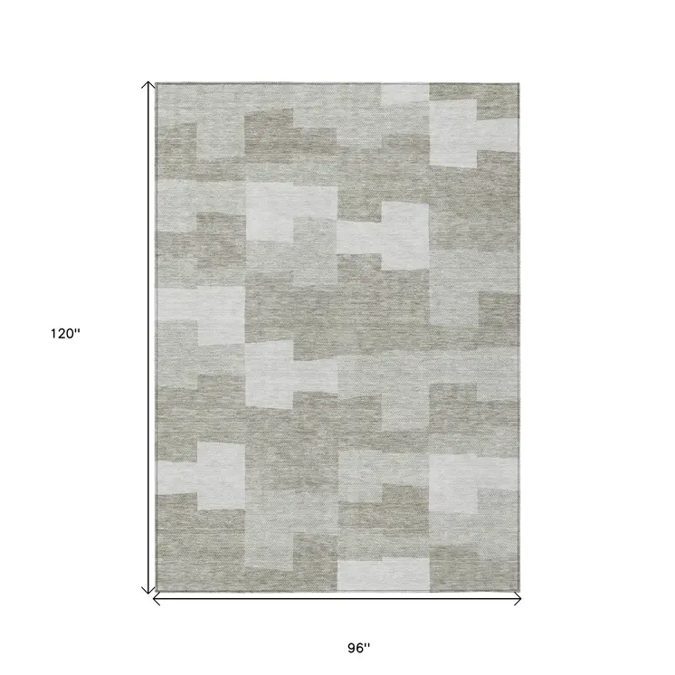 8' X 10' Taupe Brown And Beige Geometric Washable Indoor Outdoor Area Rug