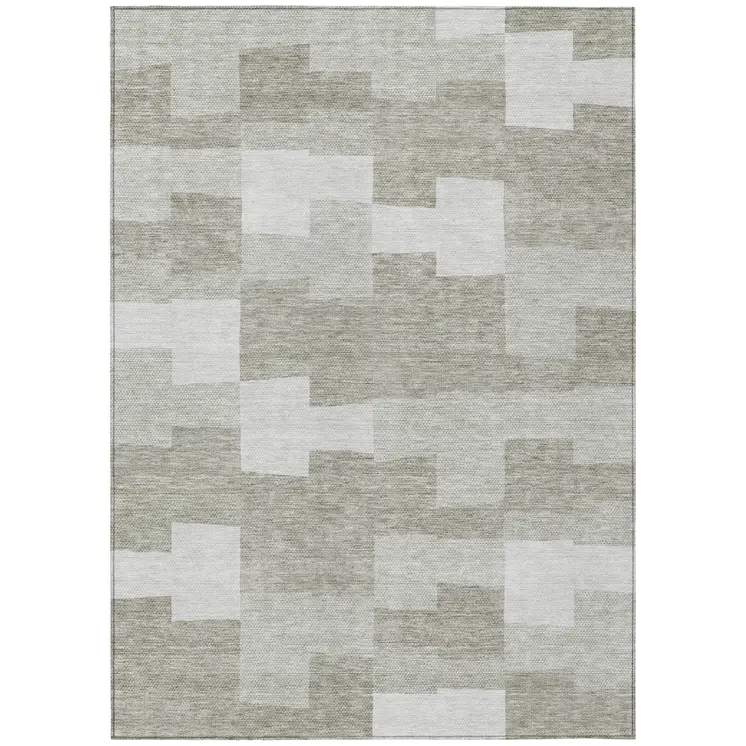 8' X 10' Taupe Brown And Beige Geometric Washable Indoor Outdoor Area Rug